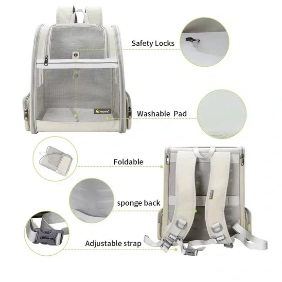 Pet Backpack Carrier Ventilated, Safety Straps, Buckle Support Collapsible - Picture 2 of 10